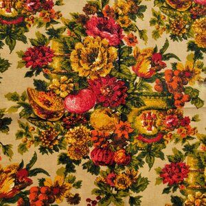 Retro Floral Upholstery Fabric Bold 70s Fruit & Flowers Vat Color Scotchguard
